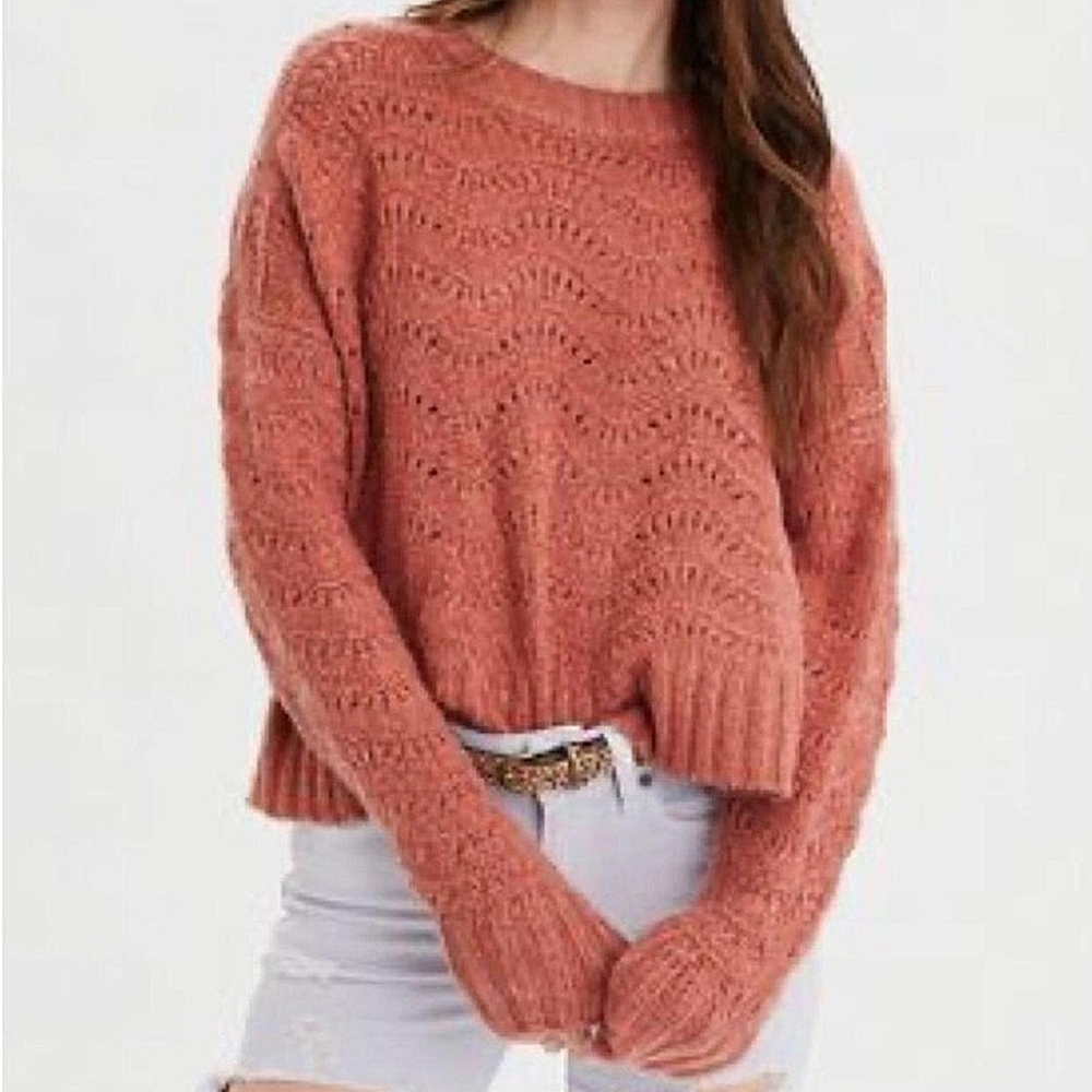 American Eagle Outfitters Textured Knit Sweater in Coral